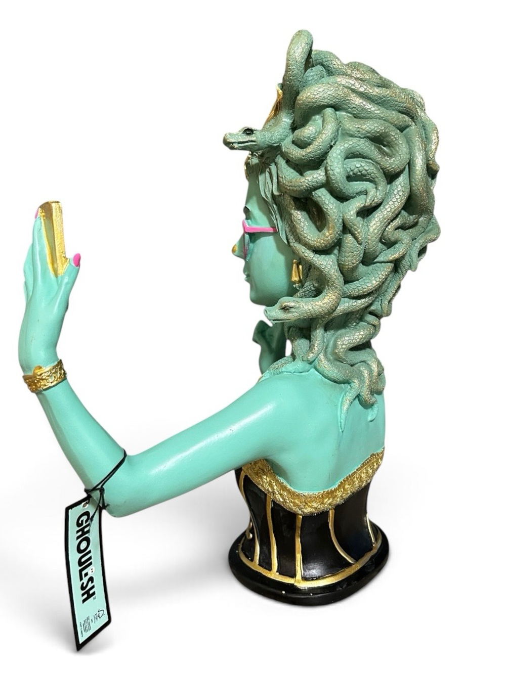 NWT Ghoulish Medusa Selfie Bust Pink Sunglasses Halloween Decor 12.5" Tall - Picture 4 of 5